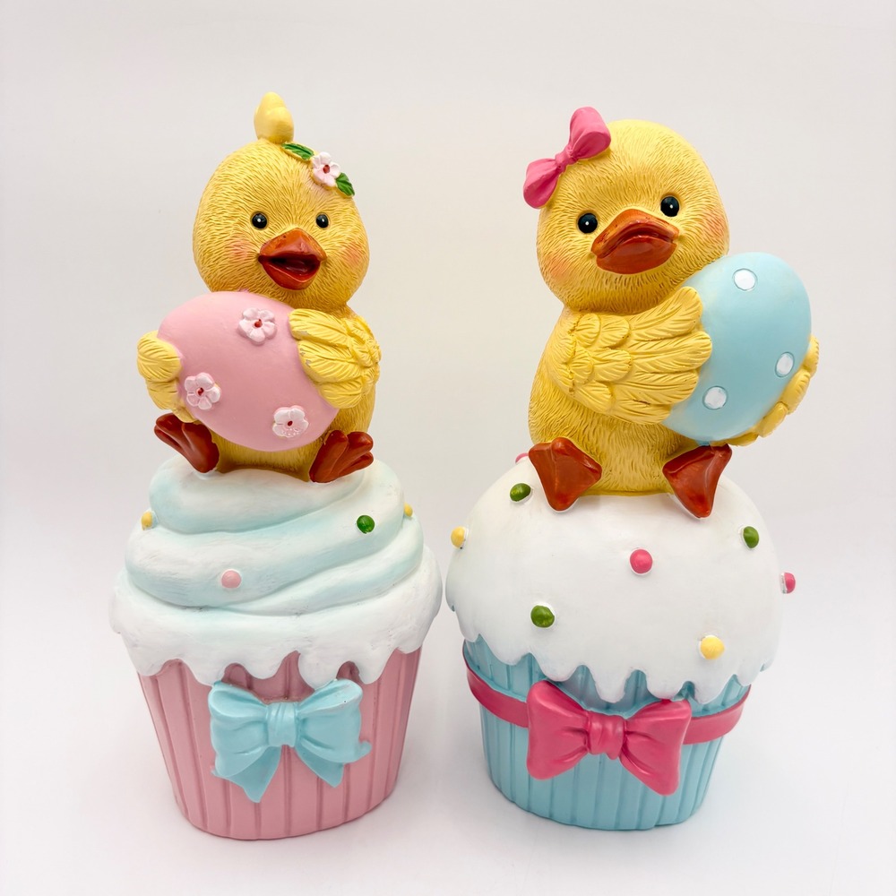 Easter Duckling Cupcake Figurine Set Spring Holiday Decor Gift